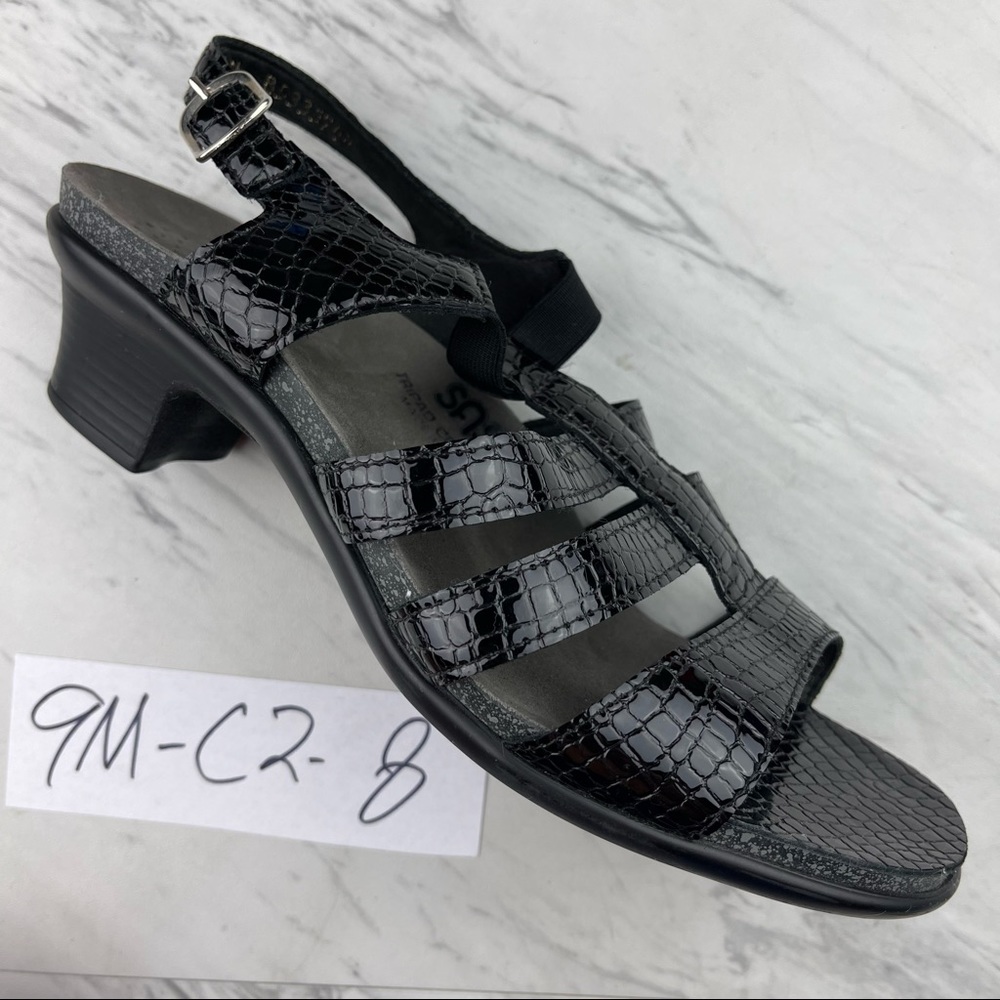 SAS Sandals  US Womens Size 9 M Comfort Black Leather Low Heel Snakeskin Shoes